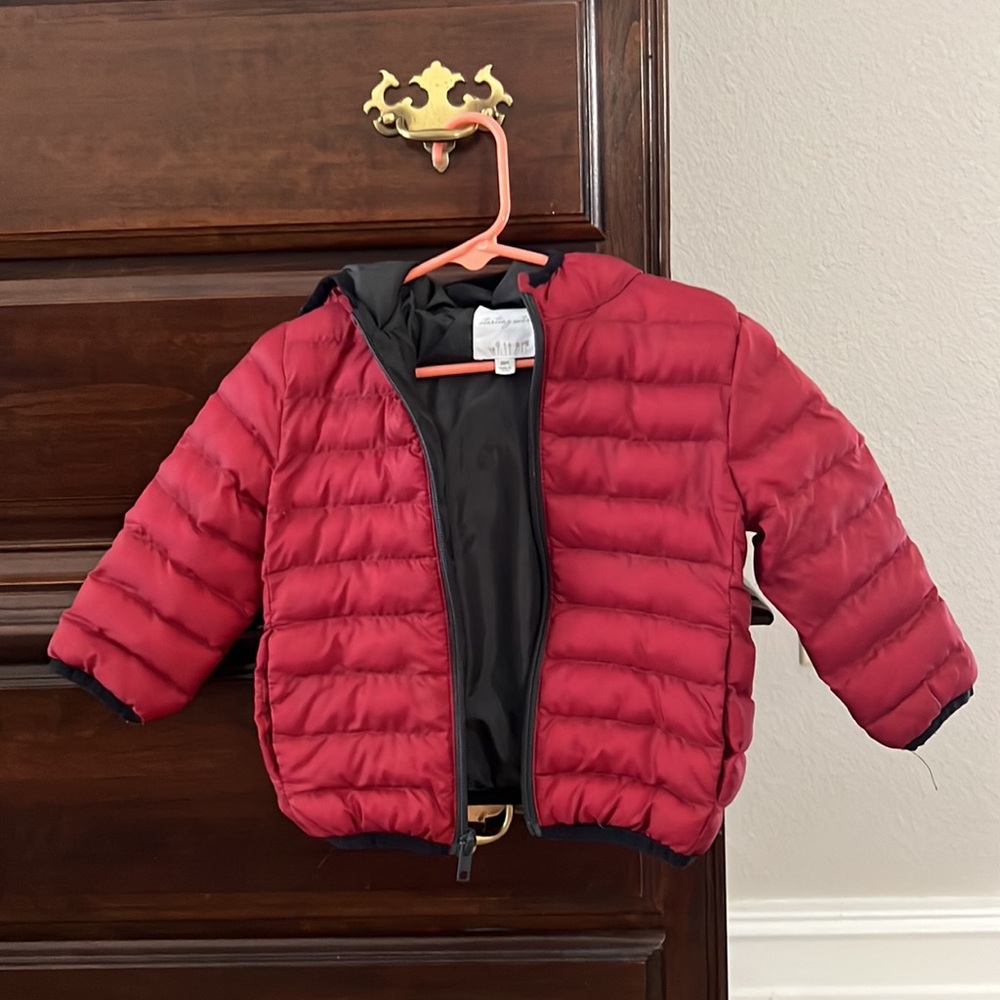Toddler Red Puffer Jacket with Hood - Picture 3 of 3